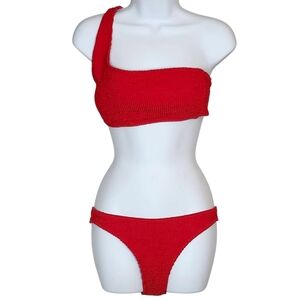 Ribbed One Shoulder Red 2pc Bikini Size Medium